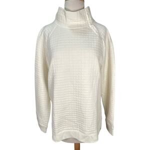 T by Talbots Quilted Mock Neck Snap Sweatshirt Large Off White Cozy Winter Cabin